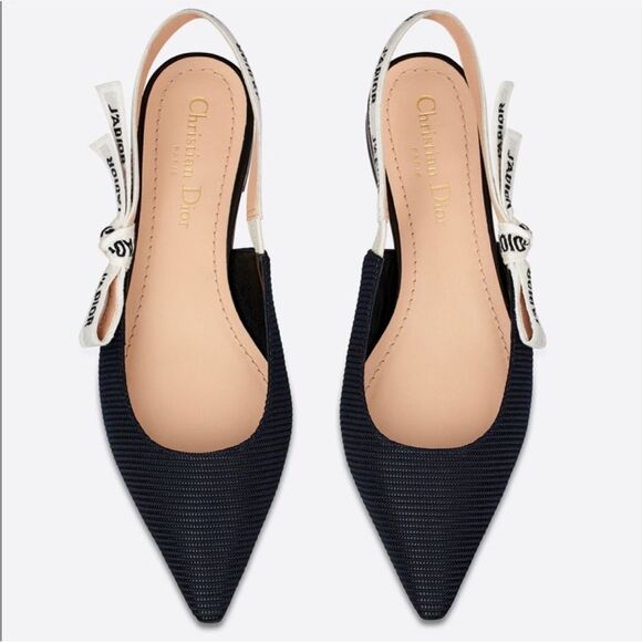 Dior J'Adior Black Fabric Pointed Toe Logo Bow Slingback Flats Size 36 US 6 - Picture 11 of 11